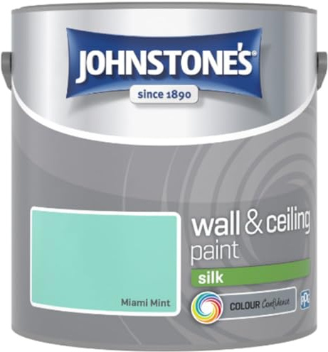 Miami Mint Johnstone’s Wall & Ceiling Silk Paint 2.5L – Smooth Silk Finish, Excellent Coverage, Quick Dry, Low Odour Interior Paint for Walls & Ceilings