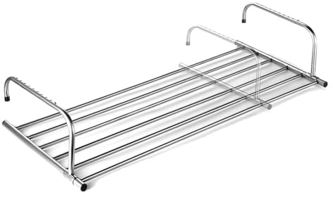 Tendedero extensible y plegable para exterior sobre radiador - Tendedero para barandilla con brazos ajustables - Espacio de secado interior de 6 barras - Ideal para secar ropa(Adjustable 87~160cm)