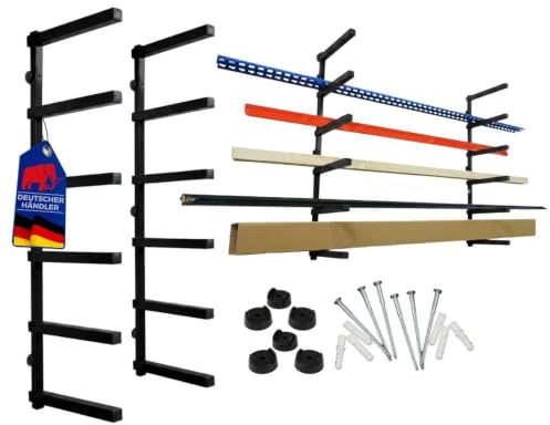 PROREGAL Kragarmregal Wandmontage schwerlast 50 kg pro Ebene für Holzlagerung mit 6 Ebenen Garage Organizer Wandregal Schwarz 2 Stück Lagerregal Wandhalterung Metallregal