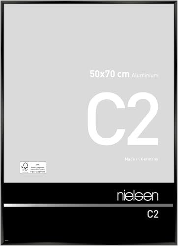 nielsen Bilderrahmen, 50 x 70 cm, Aluminium, Schwarz glanz, Posterrahmen zum Aufhängen im Hoch- & Querformat, Echtglas, C2