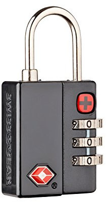 WENGER Travel Sentry Zahlenschloss, TSA, Vorhängeschloss für Koffer und Rucksäcke, 3-stellige Kombination, Klein, Schwarz, 604563