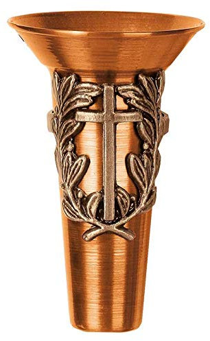 AmazinGrave - Vaso portafiori per cimitero 15x9cm - in Bronzo, con Interno in Rame - da Parete 1180-R16
