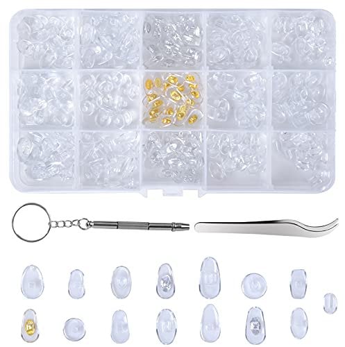 150 Paare Brillen Nasenpads, Weiche PVC Nasenpads Rutschfeste Nasenpads, Nasenpads Schraubsystem, Brillenpads Klicksystem, Push in Nasenpads für Brillen Sonnenbrillen, Transparent, 15 Stile