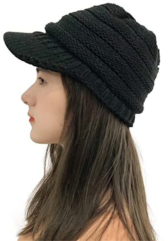 Azruma Damen gestrickte Schirmmütze warme Beanie Mütze mit Schirm Kappe Winter Wolle Dicke Baskenmütze Outdoor Skimütze elegant Wintermütze Teenager Mädchen Freizeithut