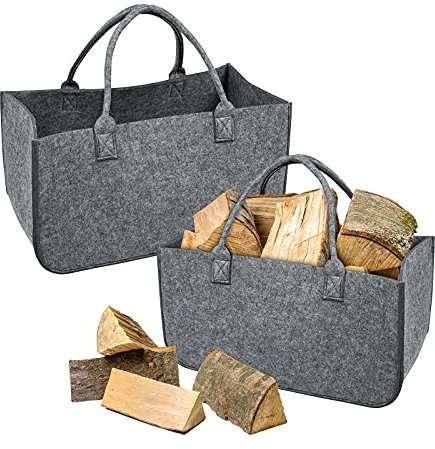 YRHome 2 Stück Kaminholztasche Filz Tasche Filztasche Filztaschen Faltbar Shopper Kaminholz Einkaufstasche Spielzeugtasche bis zu 30KG 50 x 25 x 25 cm Hellgrau