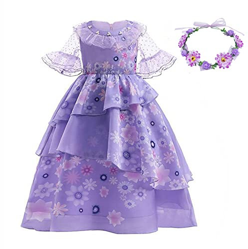 LZH Encanto Mirabel Kostüm Kleid für Mädchen Cosplay Isabela Madrigal Prinzessin Halloween Dress Up mit Girlande