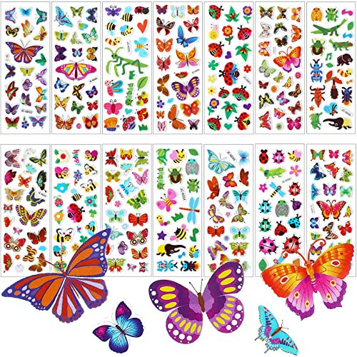Deen 3D Schmetterling Aufkleber,14 Blätter Insekt Sticker für Kinder,3D Puffy Stickers Set das Belohnungssticker zum Thema Insekts Stickeralbum Kindergeburtstag, 17*7CM, TZ0001
