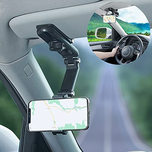 JSCARLIFE Sun Visor Phone Holder, Adjustable Cell Phone Holder, 360° Rotatable Car Phone Mount Compatible with 2.1-3.7 inches
