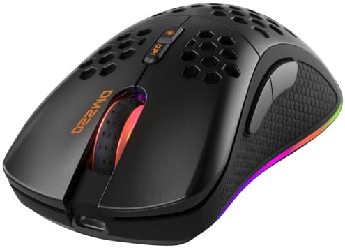 DELTACO GAMING DM220 Gaming-Maus drahtlose optische schwarz 7 Tasten 4800 DPI beleuchtet, wiederaufladbar