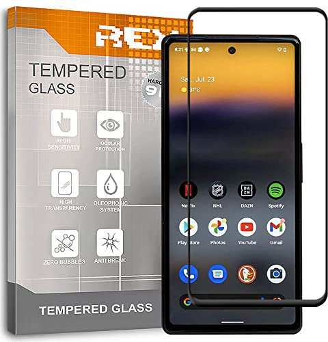 REY Protector de Pantalla Curvo para Google Pixel 6A - Google Pixel 7A, Negro, Cristal Vidrio Templado Premium, 3D / 4D / 5D, Anti Roturas