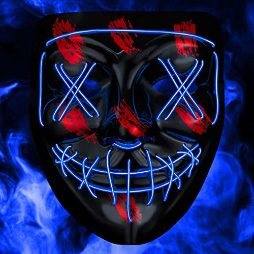 LED Maske mit 3 Leuchtmodi - perfekt für Techno DJ | Halloween | Cosplay | Karneval | Gruselmaske | Neon Maske | als Ergänzung zum Horror Kostüm (Blau)