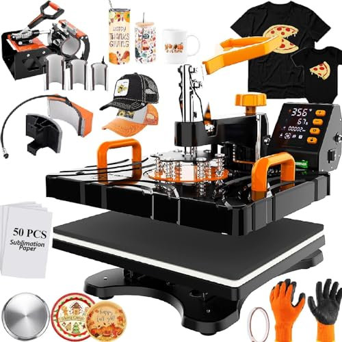 AKEYDIY 8 in 1 Heat Press Set Heißpresse, 30.5x38cm Transferpresse T-Shirt Multifunktionale Sublimationspresse Schwenkbare Druck plotter pressen Heizpresse Digitale Wärmepresse DIY