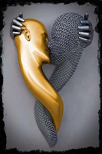 Metall Figur Statue Kunst Leinwand Gemälde Romantisch Abstrakt Poster und Drucke 3D Liebhaber Skulptur Poster Modernes Wohnzimmer Heimdekoration - Ohne Rahmen (CST-07,50x70cm*1)