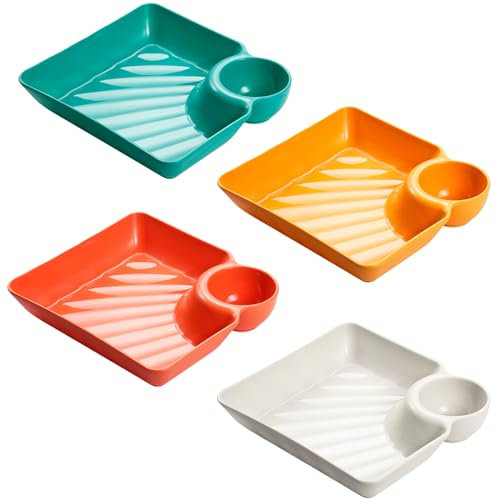 SPORWAY Lot de 4 Assiettes à Collation Avec Compartiments - Bols à Sauce, Frites, Tapas - Pour Apéritifs et Sauces