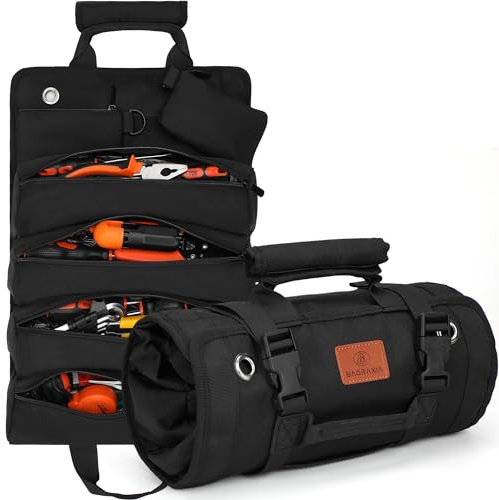 BAQRAXIA Werkzeugtasche, aufrollbare kleine Werkzeugbox, robuster Werkzeug-Organizer mit 2 abnehmbaren Werkzeugtaschen, Werkzeuggeschenke für Männer, Vater, Ehemann, Freund, Opa, Geschenke zum