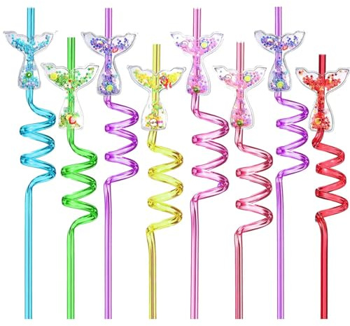 Generic 24 Glitter Mermaid Party Favors Mermaid Tail Drinking Straws for Mermaid Birthday Party Supplies