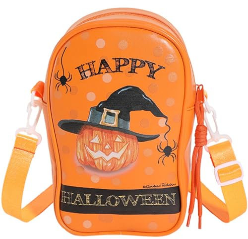 Halloween-Kürbis-Umhängetasche für Mädchen, PU-Leder, geräumige Geldbörse, Upgrade, Kürbis-Geldbörse für Damen, gelb, Small