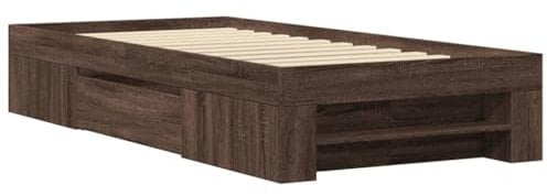 vidaXL Bettgestell, Bettrahmen mit Lattenrost, Schlafzimmerbett Bett mit Stauraum, Einzelbett für Schlafzimmer, Braun Eichen-Optik 100x200cm Holzwerkstoff