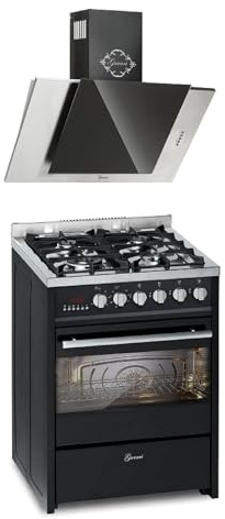 GURARI GCH E 610 BL+GCH S 482 60 IS Fornello a gas 60 cm con forno elettrico 60 L Range Coocker con cappa aspirante 60 cm 1000 m³/h