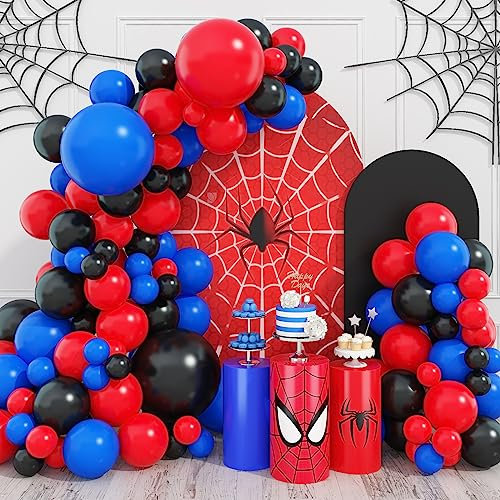 Ballon Girlande Rot Blau Schwarz, 101 Stück Luftballon Girlande Set Rot Schwarz Blau für Jungen Kinder, Spinnen Held Thema Geburtstag Deko für Kindergeburtstag Babyparty Halloween Party Dekoration