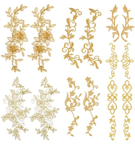 DICOSMETIC 16 Stück 8 Stile Goldblumen Applikationen Blumenstickerei Patch DIY Applikationen Zum Aufbügeln Nähen Handwerk Blumen Dekoration Für Abendkleid Hochzeitskleid Kleidung