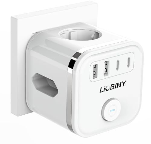 Steckdosenwürfel ohne Kabel 3 Fach Steckdosenleiste mit 4 USB, 7 in 1 Mehrfachsteckdose Cube Steckdosenadapter, 3680W USB C Würfel Steckdosen Mehrfachstecker mit Schalter für Büro Hause, Weiß