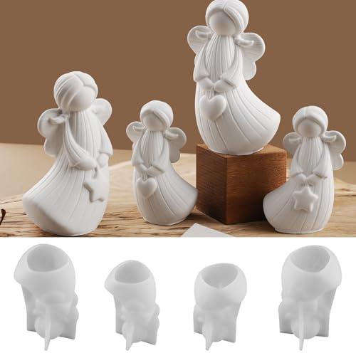 Woalopted Silikonformen Gießformen Weihnachten Engels, 4 Stück 3D Engels Silikonform Mit Einfacher Lösefunktion, Weihnachten Angel Gipsform Für Gips Kerzen Und Seifen