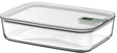 Mepal - Glass Food Container EasyClip - Container with lid & sliding closure - Meal prep boxen - Suitable for microwave, steam oven and oven - Airtight - 2,25 l - Nordic sage