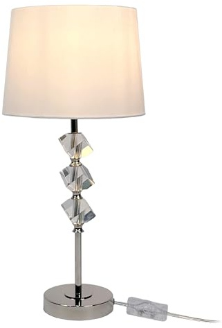 Relaxdays Tischlampe, Seidenschirm, Kristallfuß, E27-Fassung, Wohn- & Schlafzimmer, Tischleuchte, HxD: 53 x 25 cm, Farbe