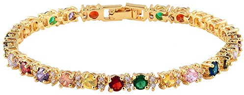 Rizilia Ewigkeit Tennis Armband [18cm/7inch] mit Rundschliff Edelstein Zirkonia CZ [Mehrfarbige] in Gelbgold Vergoldet, Einfache Moderne Eleganz