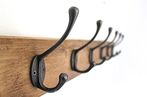 Antique Wooden Coat Rack Vintage Reclaimed Handmade Cast Iron Hook Coat Hooks 4 Hooks 50cms