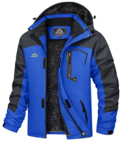 TACVASEN Herren Wintermantel Thermo Innenfutter Übergangsjacke Outdoor Wanderjacke Atmungsaktiv mit Taschen, Blau, XXL