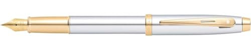 Sheaffer 100 - Refillable fountain pen, medium nib, Chrome w/Gold finish, gold tone trim