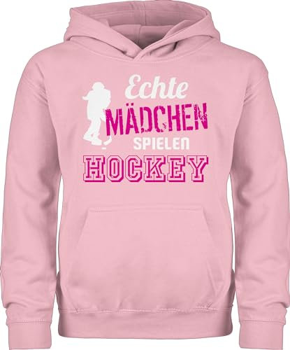 Kinder Hoodie Jungen - Sport Kleidung - Echte Mädchen spielen Hockey - 140 (9/11 Jahre) - Hellrosa - 25. geburtstag eishockey reitpullover feldhockey pullover echt hudis pulli kinderpullover hoody