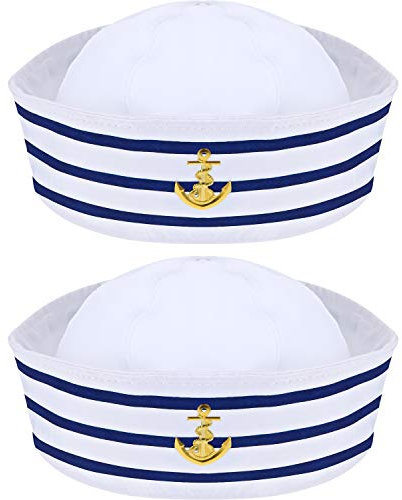 Syhood Blau mit Weißen Segelhüten Marine Seemann Hut für Kostüm Zubehör, Anziehparty (2 Packung)