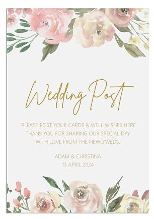 PMPrinted Blush Floral A5, A4 Or A3, Wedding Post Box Table Sign, Personalised