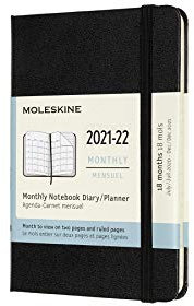 Moleskine - 18-Monats-Kalender/Planer, Kalender 2021/2022 mit Monatsübersicht, Monatsplaner mit Hardcover und elastischem Verschluss, Format Pocket/A6 9 x 14 cm, Farbe Schwarz, 128 Seiten