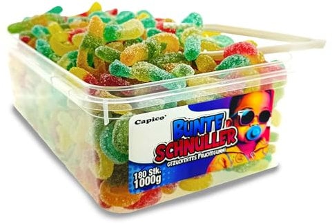 Capico Bunte Schnuller gezuckertes Fruchtgummi (1000g) in Dose, Halal