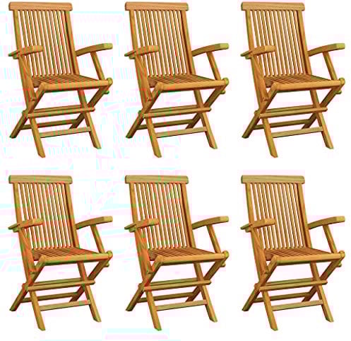 vidaXL 6X Madera Maciza de Teca Sillas de Jardín Plegables Asiento Patio Mobiliario Muebles Cocina Hogar Restaurante Comedor Exterior con Respaldo