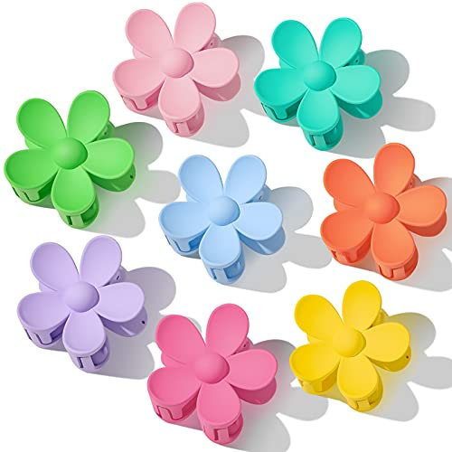 Pinzas para el cabello, 8 pinzas para el pelo con flores, grandes y lindas pinzas para el cabello grueso, grandes, fuertes para mujeres, cabello fino, 8 colores
