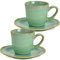 Juego de 2 tazas de café con platillo, color verde en estilo rústico, tazas de café de cerámica excepcionales en 90 ml, modernas tazas de café aptas para lavavajillas y microondas como regalo