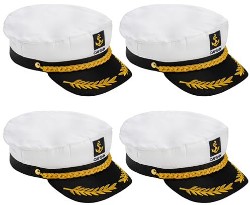 Mezchi 4 Pack Weiß Yacht Kapitän Kostüm Hut Verstellbar Boot Sailor Hut Marine Marine Admiral Cap für Erwachsene Party Zubehör 9.8 * 5.9 * 1.9 Zoll