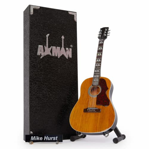 Mike Hurst Miniatur-Gitarren-Nachbildung – Musikgeschenke – Handgefertigte Ornamente im Maßstab 1/4 – inklusive Displaybox, Namensschild und Miniatur-Gitarrenständer