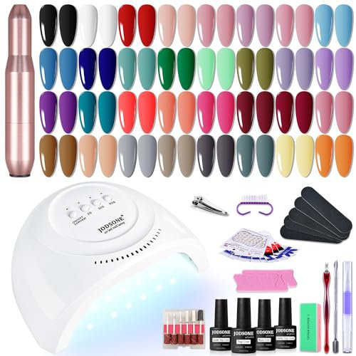 JODSONE 36 pièces ensemble de vernis à ongles gel lumière UV perceuse à ongles ensemble débutant surface brillante facile à appliquer texture mate kit de manucure tout-en-un…