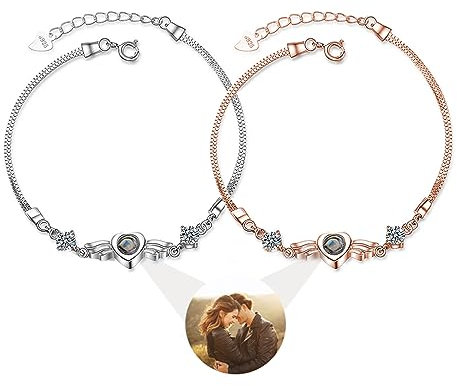 Smallduuck Personalisiertes Engelsflügel Fotoarmband für Frauen Projektionsarmband Ich liebe dich Armband 100 Sprachen Projektionsschmuck für Geburtstag Valentinstag Weihnachten,Stil 1