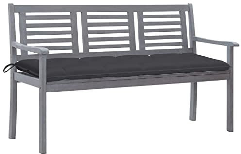 ZEYUAN 3-Sitzer-Gartenbank mit Auflage 150 cm Grau Eukalyptusholz Terrassenmöbel, Wetterfeste Bank, Outdoor Bank, Parkbank, Garten Banken, Deko Bank, Gartenmöbel - 3061065