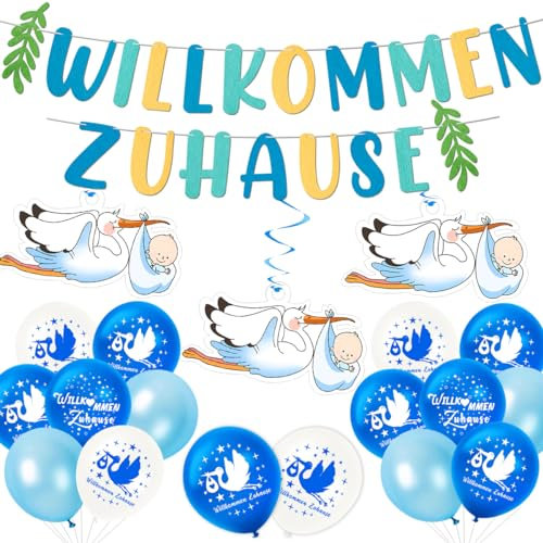 Willkommen Zuhause Baby, Storch Geburt Für Draussen, Welcome Home Baby, Vormontiert Willkommen Zuhause Girlande Filz, Welcome Home Baby boy, Herzlich Willkommen Baby