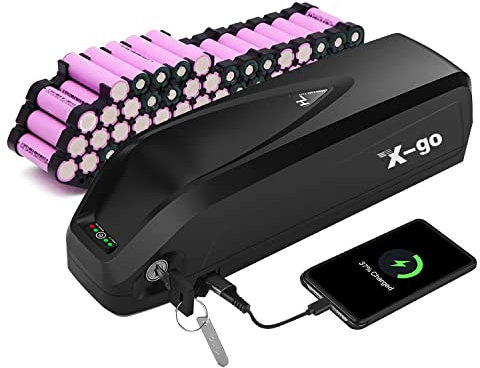 X-go Ebike Battery, 48V 13AH Hailong Electric Lithium-ion Bike Battery with Charger, 4 Pin Base Plate, USB Port for 1000W 750W 500W 350W 250W Bafang or other Motor (48V 13AH 4 Pin+USB)