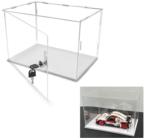 Acryl Vitrine Transparente Acrylvitrine, Staubdichte Vitrine mit Weißem Sockel und Schloss und Schlüssel, Aufbewahrungsbox auf der Arbeitsplatte für Actionfiguren / Automodelle(40cm(16)x40cm(16)x40c