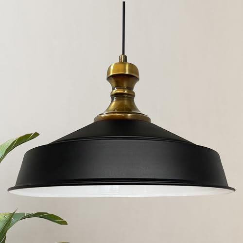 bamyum Asletl-Knob - Lámpara de techo industrial de madera, pantalla de 41 cm, lámpara de techo e isla de cocina de metal, lámpara colgante mesa de comedor, E27 salón, comedor, color negro y blanco